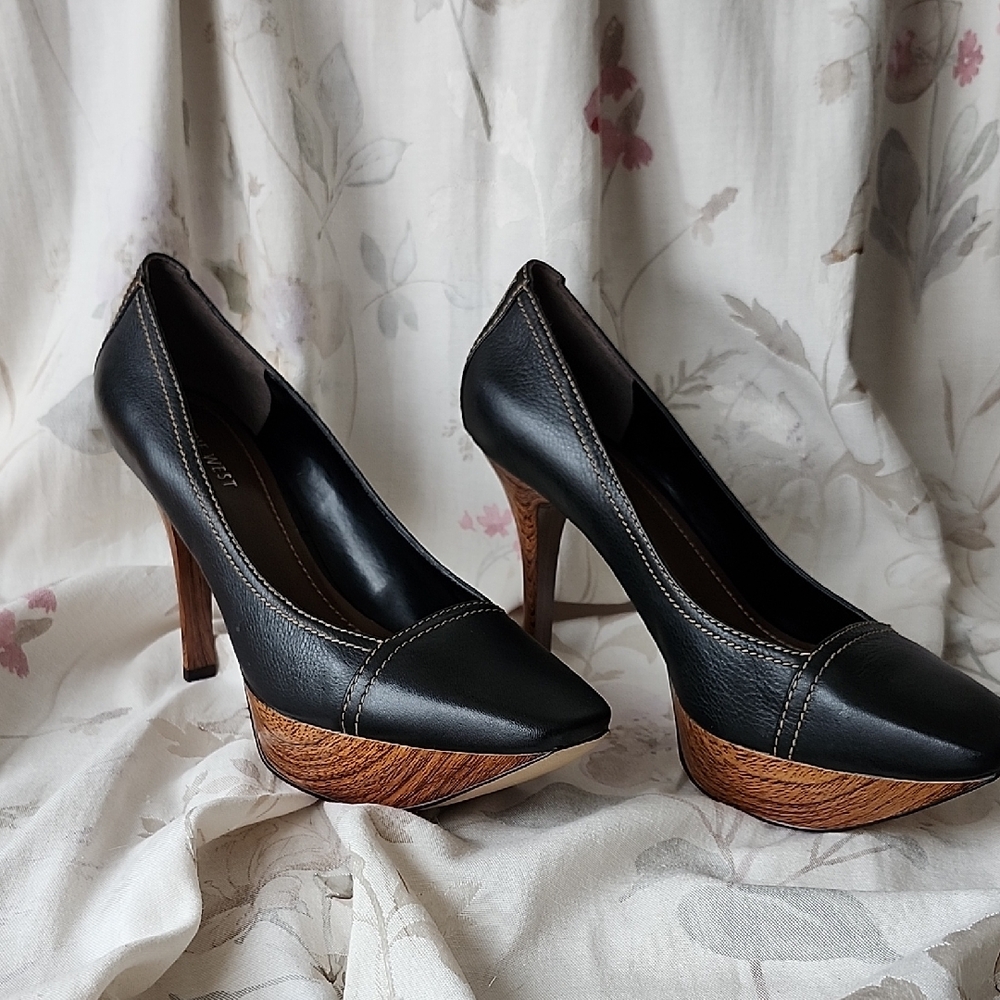 Nine West Black Heels with Brown Platform
